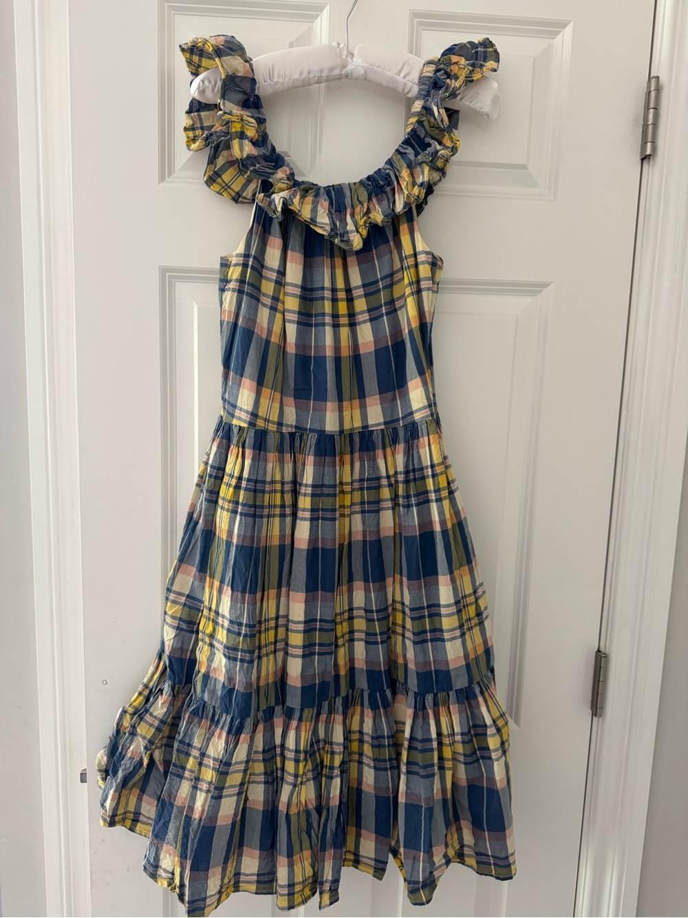 Ralph Lauren Navy, Yellow & Pink Plaid Ruffle-Strap Sundress